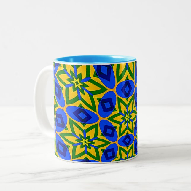 Elegant Abstract Flowers Pattern Two-Tone Coffee Mug (Front Left)