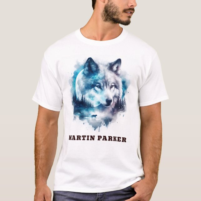 Elegant Abstract Funny Wolf and Moon Men's Basic T-Shirt (Front)
