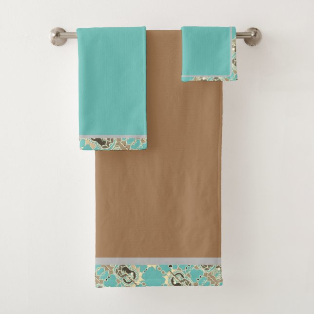 Elegant Abstract Geometric Background Brown Bath Towel Set (Insitu)