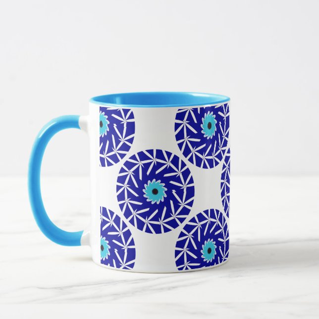 Elegant, Abstract Geometric Blue Evil Eye Flower Mug (Left)