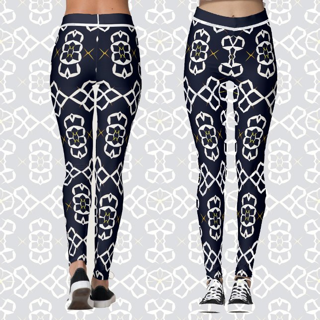 Elegant Abstract Geometric Pattern in Navy Blue Leggings (Creator Uploaded)