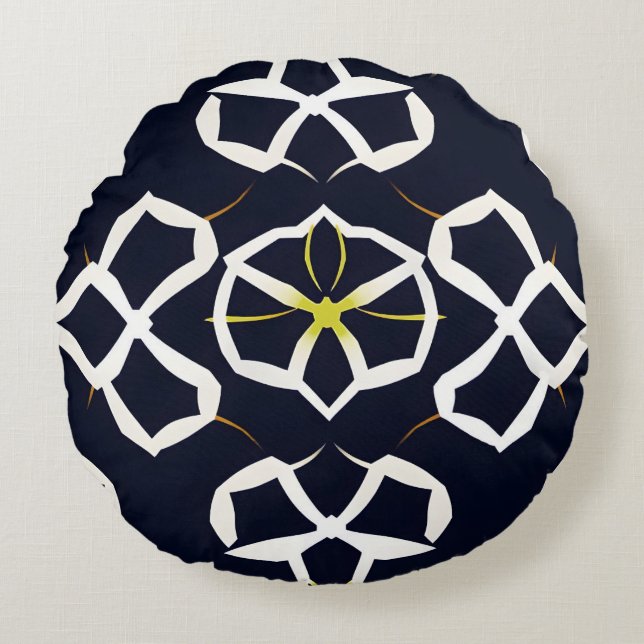 Elegant Abstract Geometric Pattern in Navy Blue Round Pillow (Front)