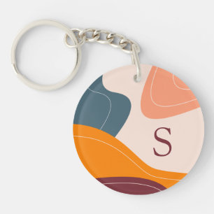 Elegant abstract geometric wave lines monogram keychain