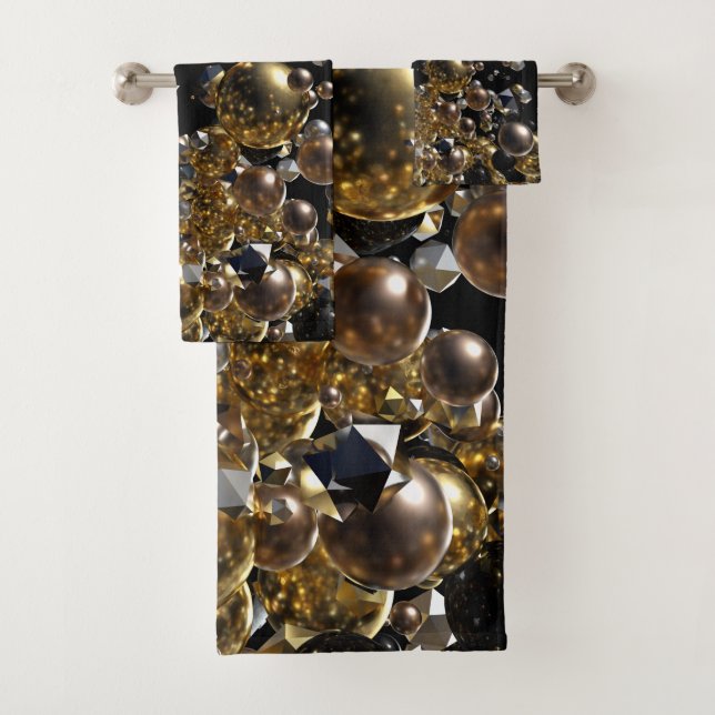 Elegant Abstract Geometry Explosion -Gold & Silver Bath Towel Set (Insitu)