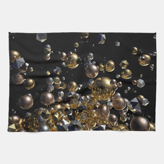 Elegant Abstract Geometry Explosion -Gold & Silver Kitchen Towel (Horizontal)