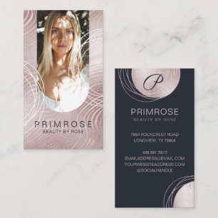 Elegant Abstract Glam Rose Gold Monogram Photo Business Card
