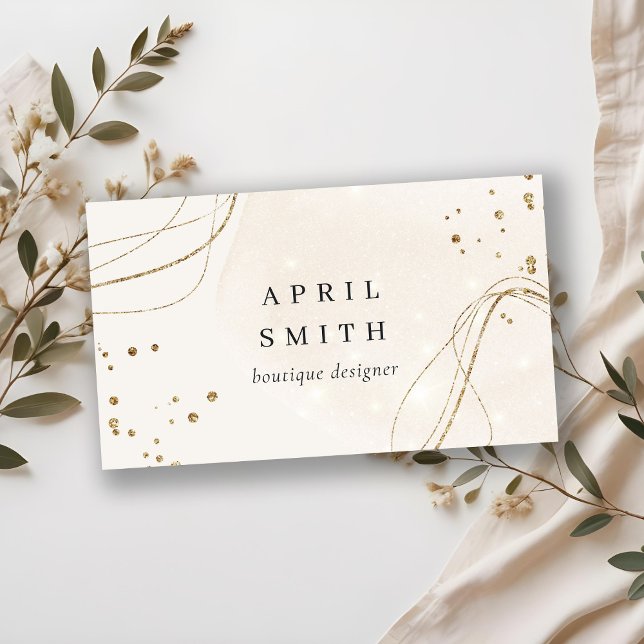 Elegant Abstract Glitter Ivory Gold QR Code Business Card (Creator Uploaded)