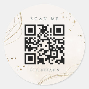 Elegant Abstract Glitter Ivory Gold QR Code Classic Round Sticker