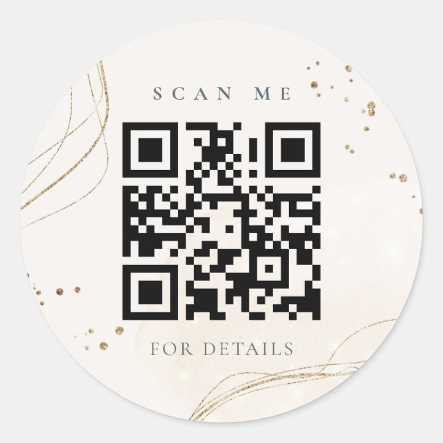Elegant Abstract Glitter Ivory Gold QR Code Classic Round Sticker (Front)