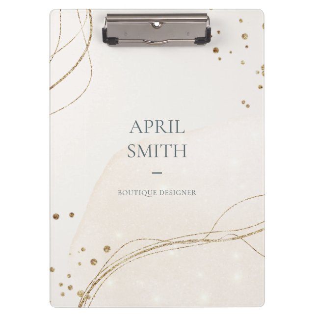 Elegant Abstract Glitter Ivory Gold Watercolor Clipboard (Front)