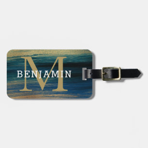 Elegant Abstract Gold And Navy Men's Monogram Luggage Tag