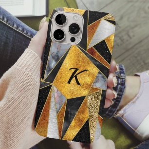Elegant abstract gold black geometric iPhone 16 pro case