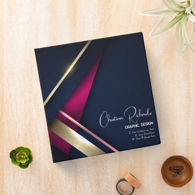 Elegant Abstract Gold Blue Pink Binder (In Situ)