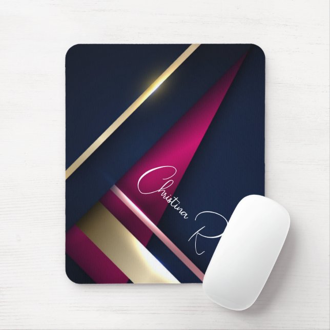 Elegant Abstract Gold Blue Pink Name Mouse Pad (With Mouse)