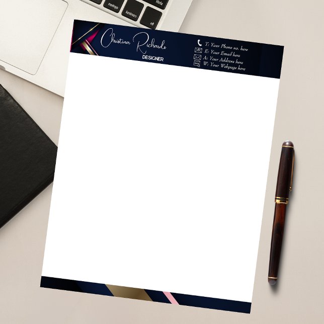 Elegant Abstract Gold Blue Pink Notepad (Creator Uploaded)