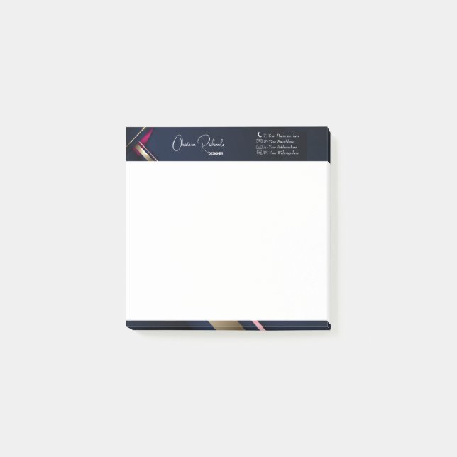 Elegant Abstract Gold Blue Pink Post-it Notes (Front)