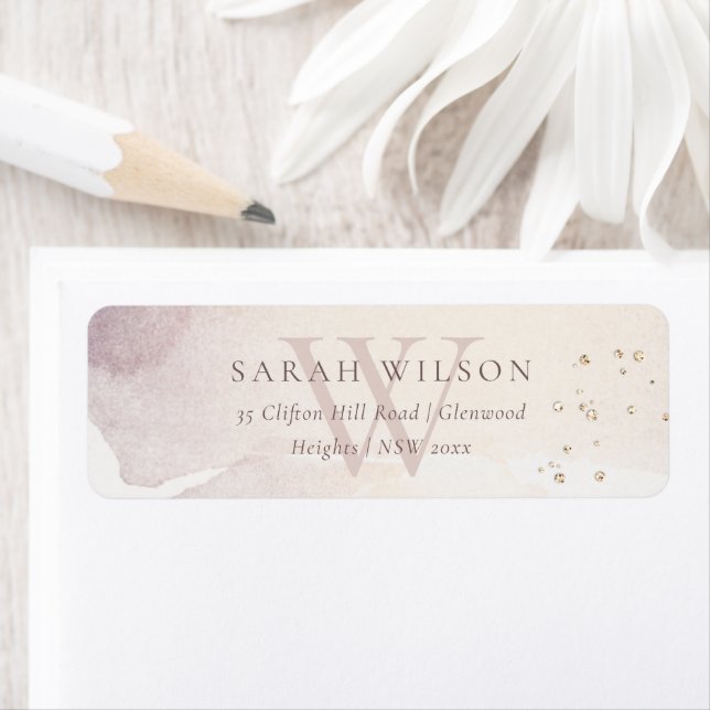 Elegant Abstract Gold Purple Monogram Address (Insitu)