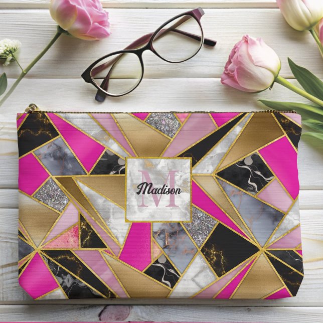 Elegant abstract gold silver pink black geometric accessory pouch (Creator Uploaded)