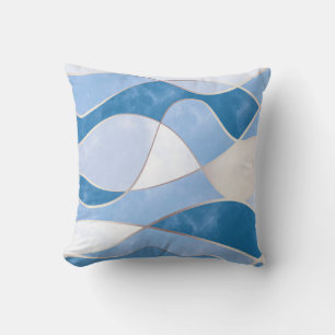 Elegant Abstract Gold Waves & Blue Marble Grunge   Throw Pillow