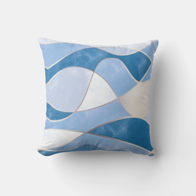 Elegant Abstract Gold Waves & Blue Marble Grunge | Throw Pillow (Front)