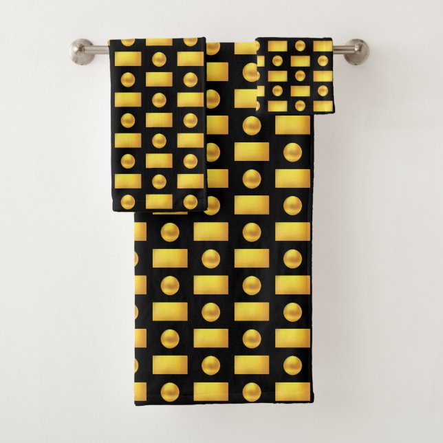 Elegant Abstract Golden & Black Bath Towel Set (Insitu)