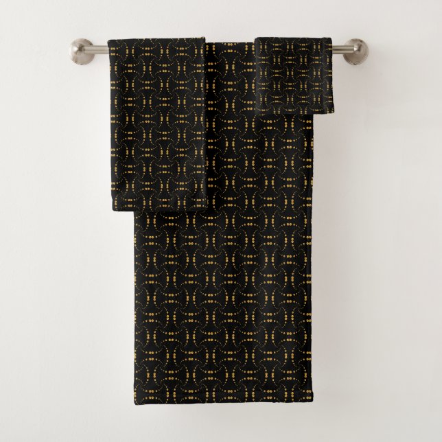 Elegant Abstract Golden Dotted Design on Black Bath Towel Set (Insitu)