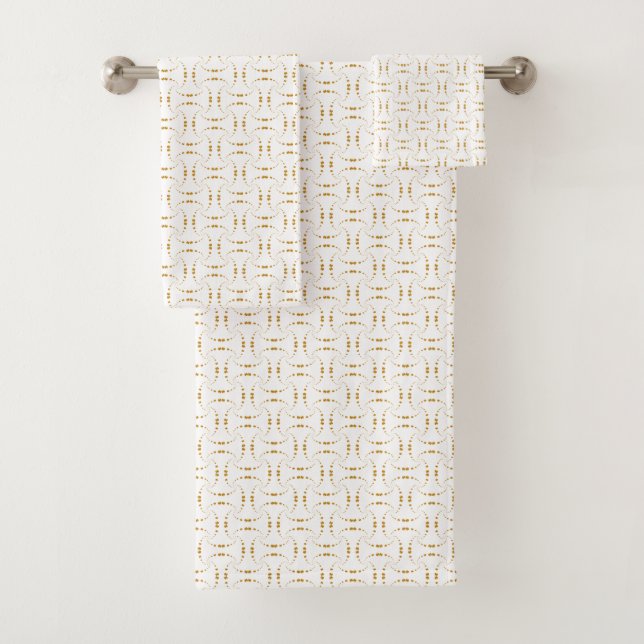 Elegant Abstract Golden Geometric Shape on White Bath Towel Set (Insitu)