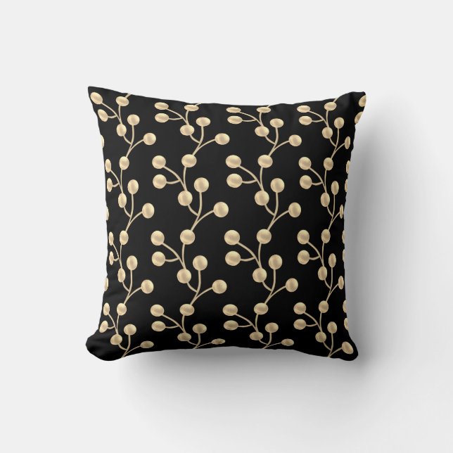 Elegant Abstract Golden Jade Tree on Black Throw Pillow (Front)
