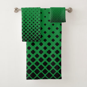 Elegant Abstract Gradient Black Diamonds on Green Bath Towel Set