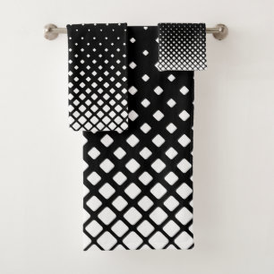 Elegant Abstract Gradient White Diamonds on Black Bath Towel Set