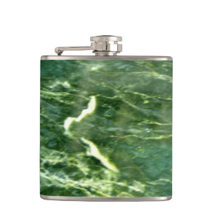 Elegant abstract green wave pattern marble design hip flask