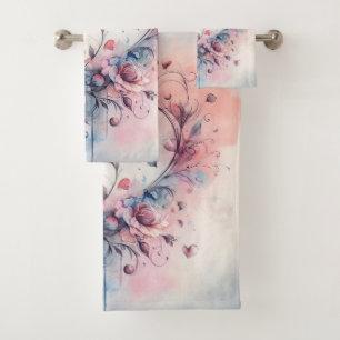 Elegant Abstract Hearts Bath Towel Set