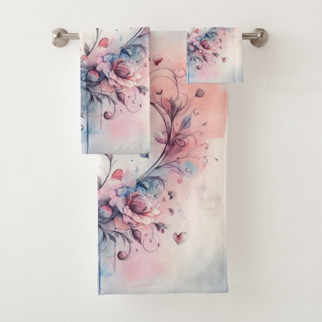 Elegant Abstract Hearts Bath Towel Set (Insitu)