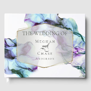 Elegant Abstract Indigo Teal Ink Swirls Guest Book
