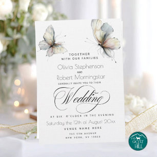 Elegant Abstract Ink Pastel Butterflies  Invitation