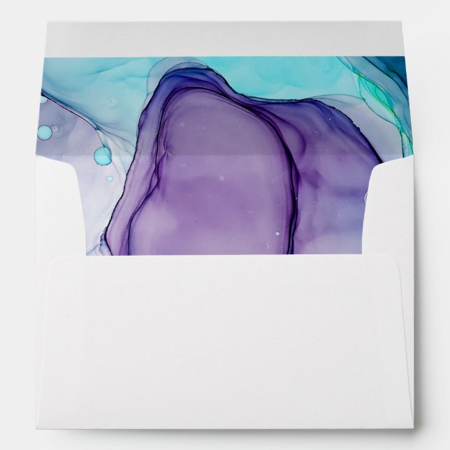 Elegant Abstract Ink Violet  Aqua Envelope (Back (Bottom))