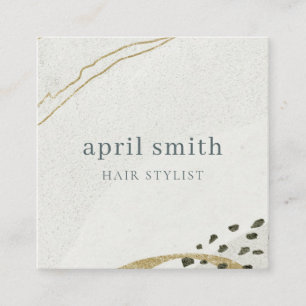 Elegant Abstract Ivory Black Gold QR Code  Square Business Card