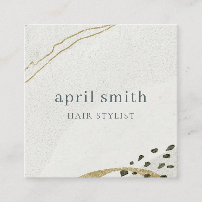 Elegant Abstract Ivory Black Gold QR Code  Square Business Card (Front)