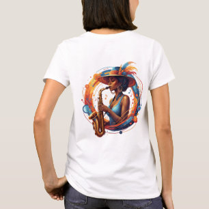 Elegant Abstract Jazz Woman Saxophone Art T-Shirt