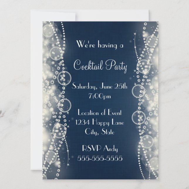 Elegant Abstract Lace and Pearls Cocktail Party Invitation (Front)