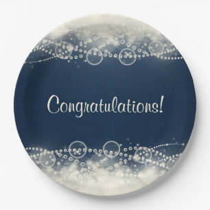 Elegant Abstract Lace and Pearls Congratulations Paper Plate