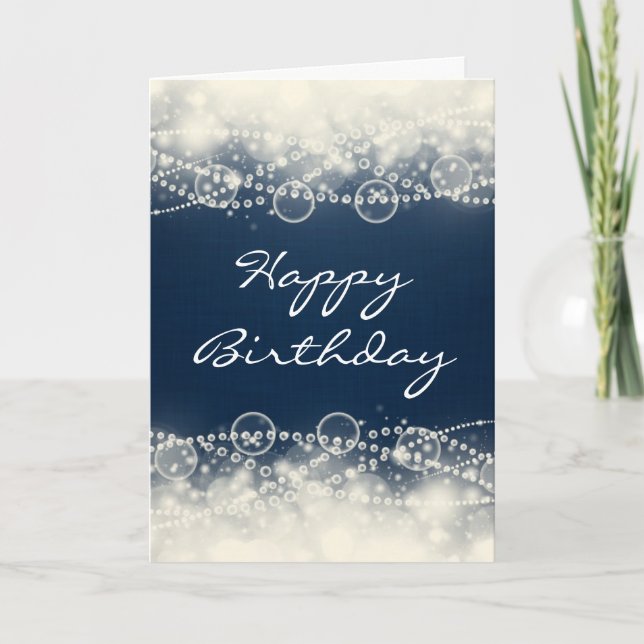 Elegant Abstract Lace and Pearls Happy Birthday Card (Front)