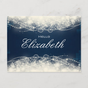 Elegant Abstract Lace and Pearls on Dark Blue Postcard