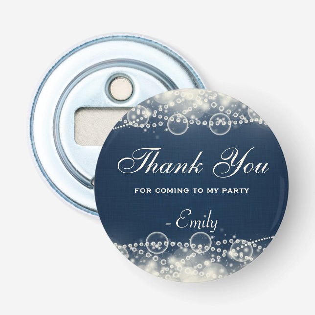 Elegant Abstract Lace and Pearls Thank You Bottle Opener (Front)