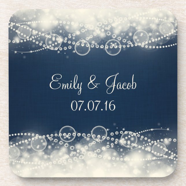 Elegant Abstract Lace and Pearls Wedding Coaster (Front)