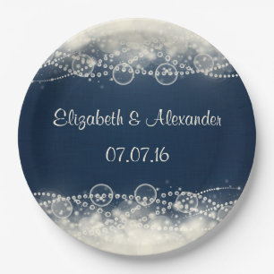 Elegant Abstract Lace and Pearls Wedding Paper Plate