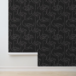 Elegant Abstract Line Art Pattern on Black Wallpaper