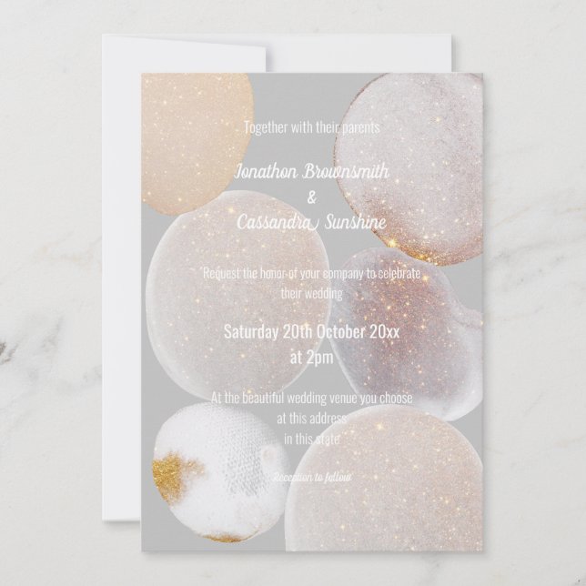 ELEGANT ABSTRACT MARBLE GREY GOLD WEDDING  INVITATION (Front)