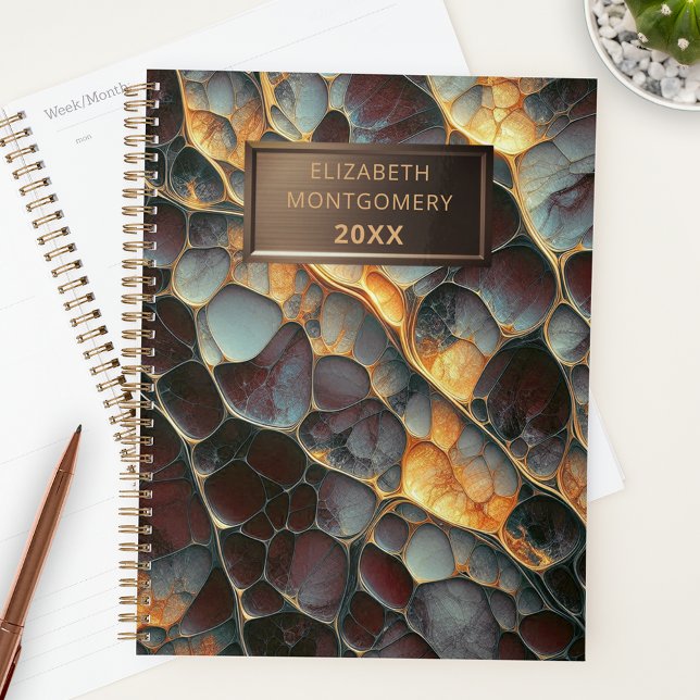 Elegant Abstract Mosaic with Bold Bronze Nameplate Planner (Creator Uploaded)