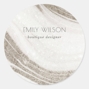 Elegant Abstract Pale Gold Marble Agate  Classic Round Sticker